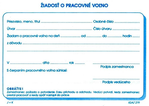 ZIADOST O PRACOVNE VOLNO A6