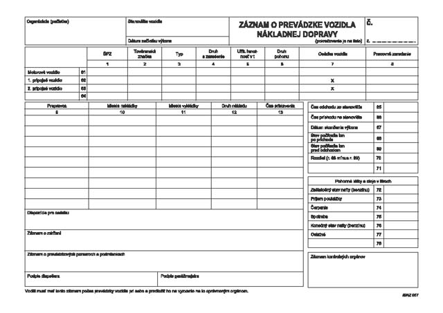 Zaznam o prevadzke vozidla nakl.dopr. A4  (100)