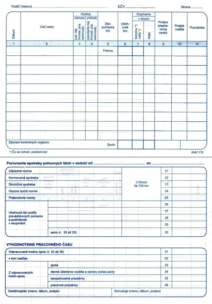 zaznam o prevadzke vozidla os.dopr. A5 prepi
