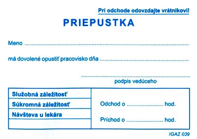 Priepustka A7              (100l) Igaz